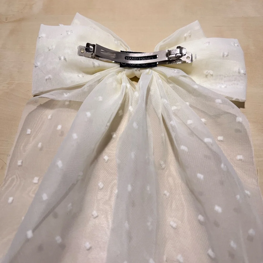 Elegant Cream White Bow with Polka Dots